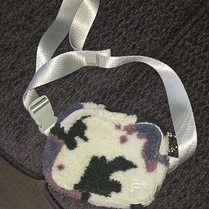 Fuzzy Sherpa Crossbody Belt Bag in Cream, Black & Lavender